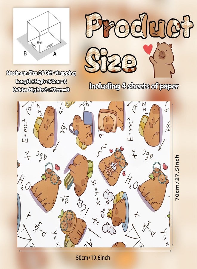Boerni Capybara Wrapping Paper Straight-A student Cute Capybaras Gift Wrap Paper For Men Women - 4 Sheets Folded Flat Funny Animal-Themed Patterns for Birthday Back to School Party Gift Wrap Packing - Image 2